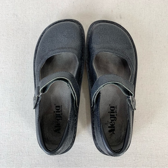 Alegria Belle Black Swirl BEL-521 Embossed Leather Mary Jane Flats - Size 7-7.5 - Picture 9 of 14